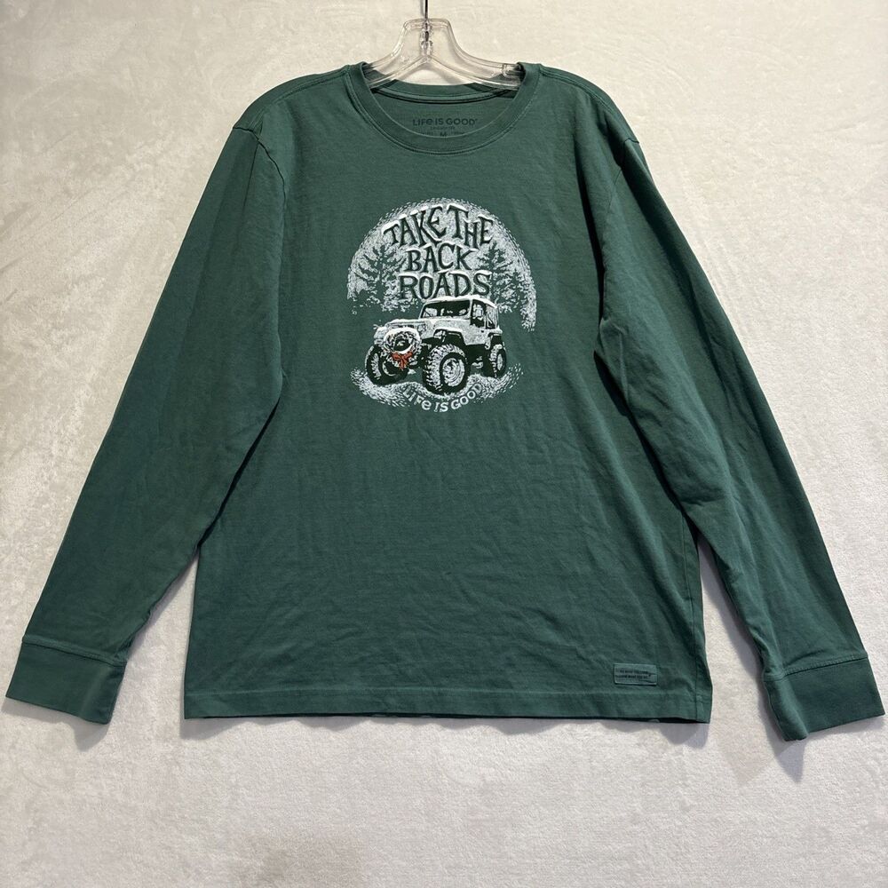 Life Is Good Take The Back Roads Jeep Christmas Long Sleeve Crusher Tee Medium